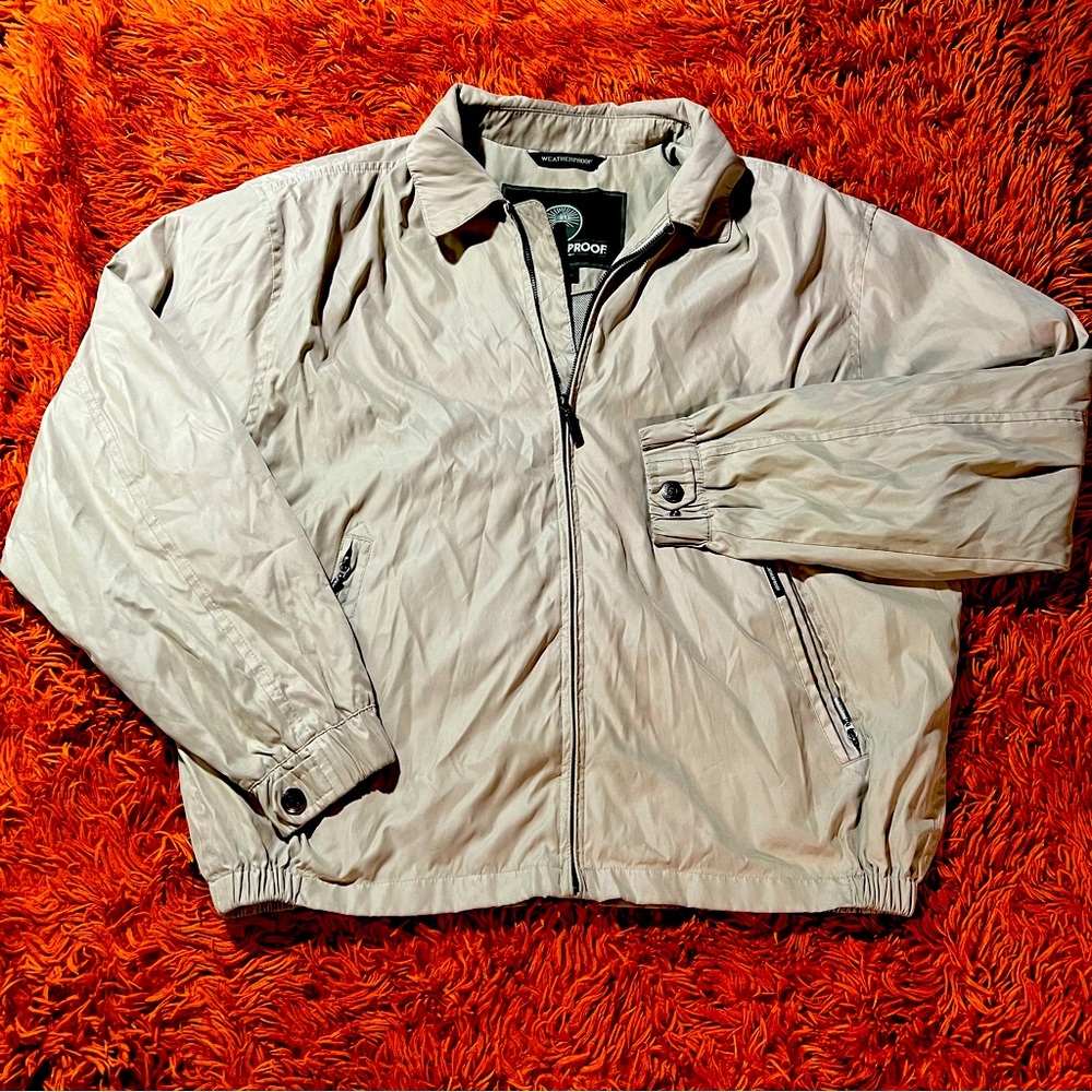 Vintage Mens Weatherproof Microfiber Bomber Jacket sz XL Lightweight Lined Khaki